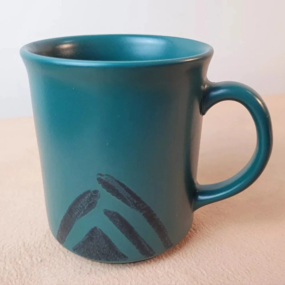 Pfaltzgraff Stoneware Mug Green Black Tribal Stripe Coffee Cup Abstract Retro 90